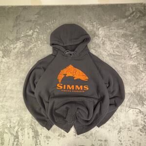 Men’s Simms Fishing Black Cotton Blend Pullover Hoodie Fish graphic size Large